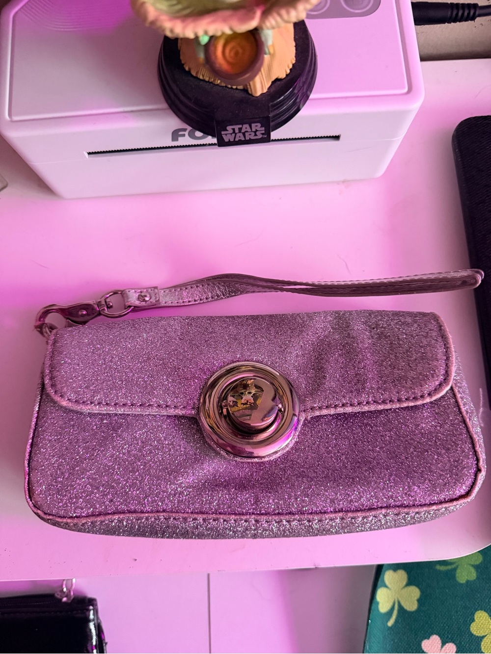 Glitter Wristlet Clutch in silver